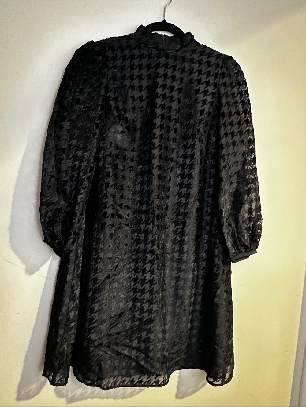 Ann Taylor Black Velvet Houndstooth Shift Dress